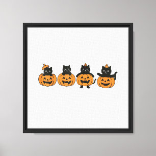Lienzo Gato Vintage de los 90 Halloween Calabaza Gato Neg