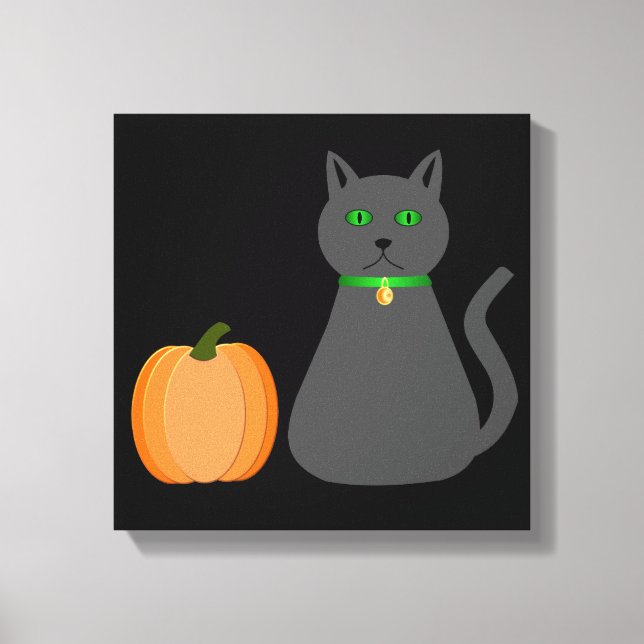 Lienzo Gato y calabaza de Halloween (Anverso)