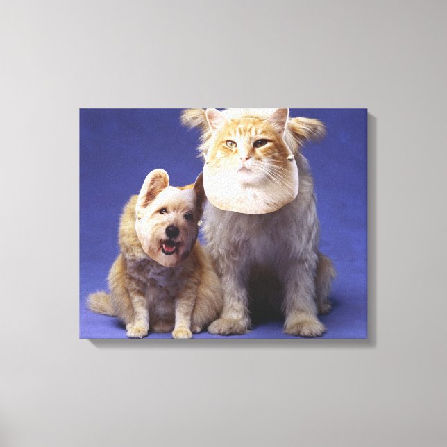 Lienzo Gato y perro con máscaras (Anverso)