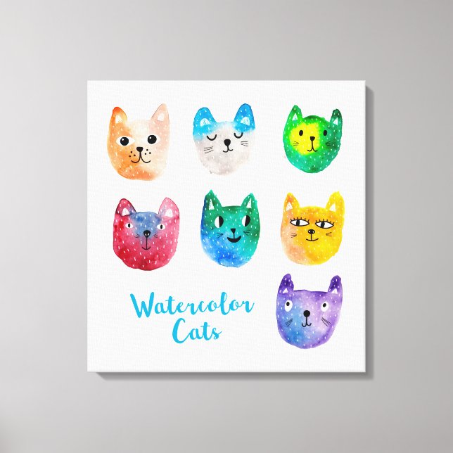 Lienzo Gatos acuarelas y amigos (Anverso)