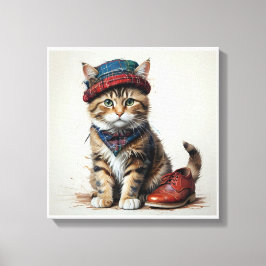 Lienzo Gatos con disfraz escocés - gatos tartán encantado
