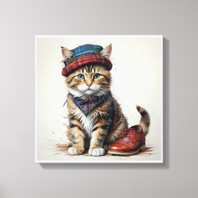 Lienzo Gatos con disfraz escocés - gatos tartán encantado (Anverso)