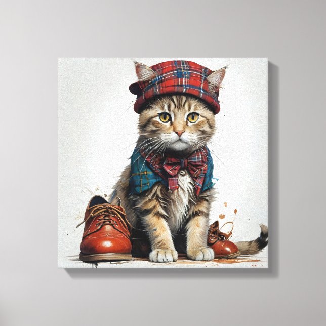 Lienzo Gatos con disfraz escocés - gatos tartán encantado (Anverso)