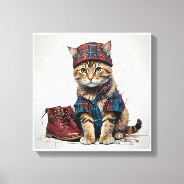Lienzo Gatos con disfraz escocés - gatos tartán encantado (Anverso)