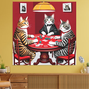 Lienzo Gatos de mesa jugando al póquer