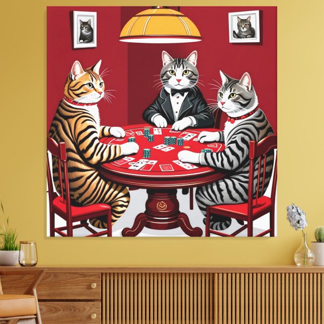 Lienzo Gatos de mesa jugando al póquer (Insitu (Sala de estar))