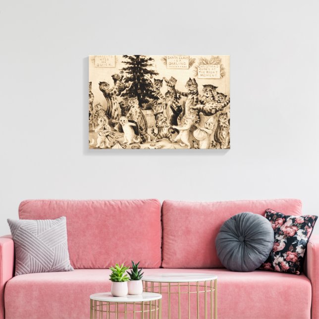 Lienzo Gatos decorando árbol de Navidad por Louis Wain (Insitu (Sala de estar))