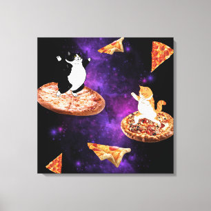 Lienzo Gatos divertidos montando pizza en el espacio
