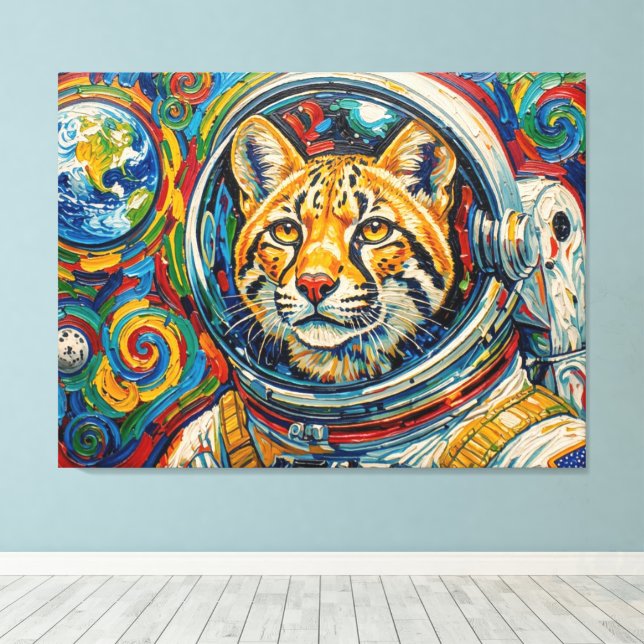 LIENZO GATOS EN EL ESPACIO-OCELOTE 4 (Insitu (piso de madera))