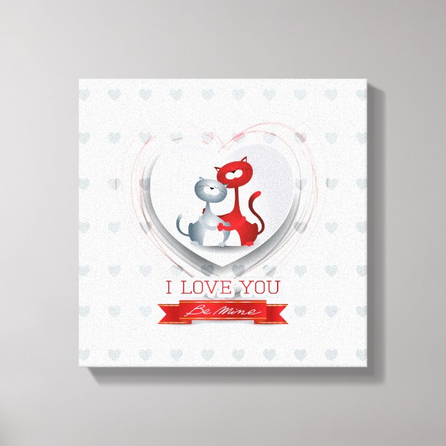 Lienzo Gatos enamorados del corazón (Anverso)