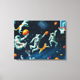 Lienzo Gatos jugando básquetbol en el espacio con astrona