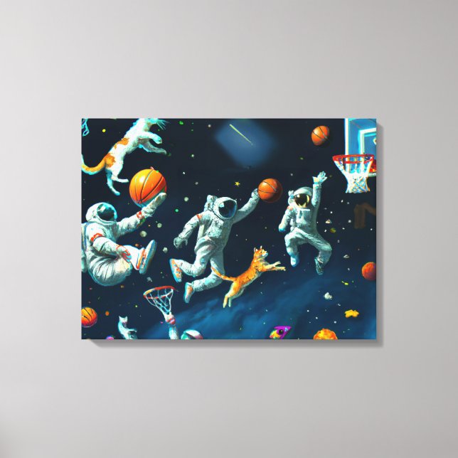 Lienzo Gatos jugando básquetbol en el espacio con astrona (Anverso)