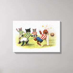 Lienzo Gatos jugando fútbol