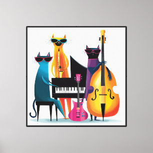 Lienzo Gatos Músicos de Cool Jazz Banda