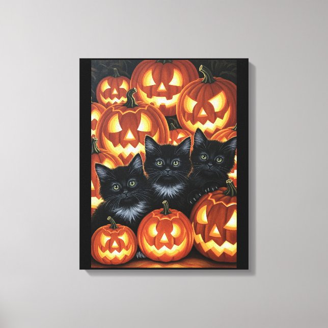 Lienzo Gatos negros y Jack O’Lanterns (Anverso)
