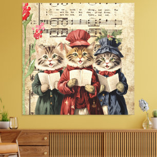 Lienzo Gatos que cantan villancicos de Navidad