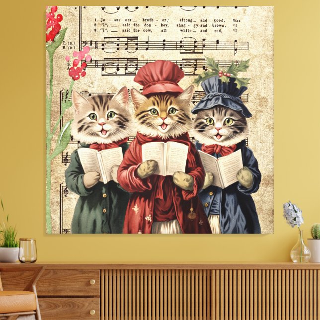 Lienzo Gatos que cantan villancicos de Navidad (Insitu (Sala de estar))