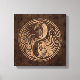 Lienzo Gatos Yin Yang con efecto de grano de madera