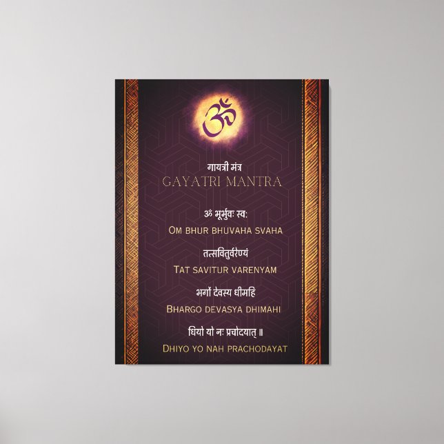 Lienzo Gayatri Mantra Sanskrit e inglés (Anverso)