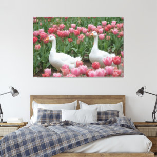 Lienzo Geese en una pradera animal de flores silvestres r