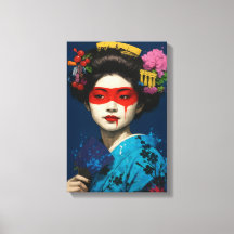 Geisha con máscara roja y portón cultural moderno