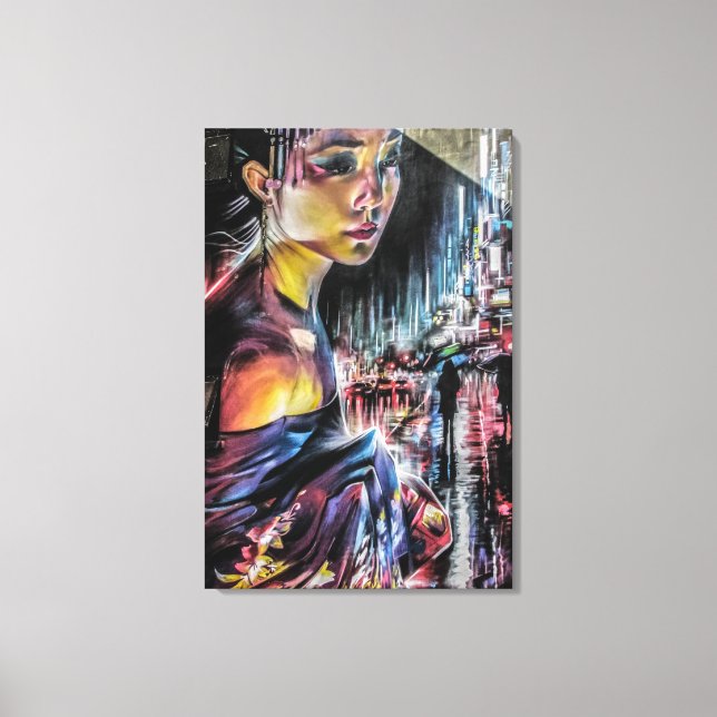 Lienzo Geisha Tokyo City Night Canvas Art (Anverso)
