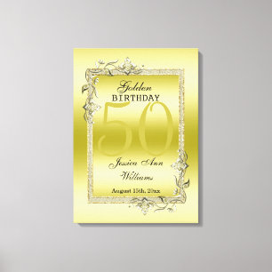 Lienzo Gema de oro y Purpurina 50 cumpleaños dorado