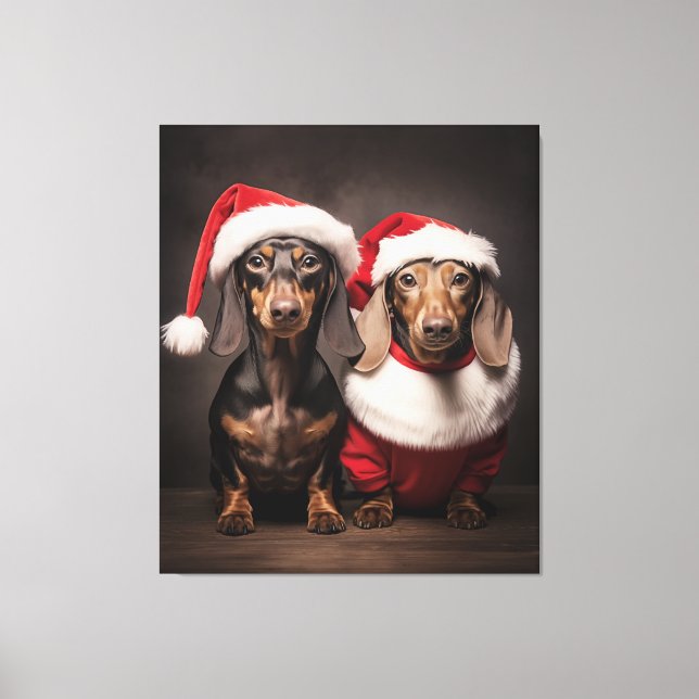 Lienzo Gemelos de Santa Claus Dachshund (Anverso)