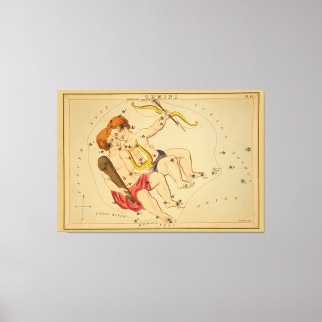 Lienzo Gemini - Rótulo vintage de la imagen zodiaca (Anverso)
