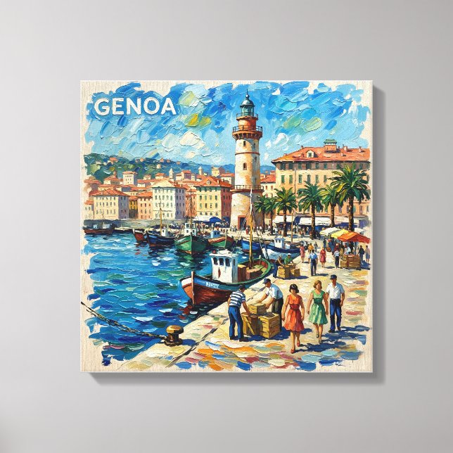 Lienzo Genoa Harbor Lighthouse Scene Canvas Art (Anverso)