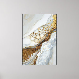 Lienzo Geoda Azul y Beige con Panal de Oro – Abstracto