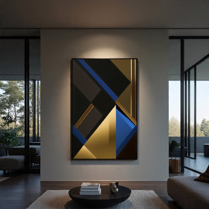 Lienzo Geometría Azul y Dorado