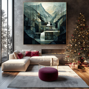 Lienzo Geometría de Cascada Monocromática Abstracta de Mo