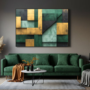 Lienzo Geometría Verde y Dorada