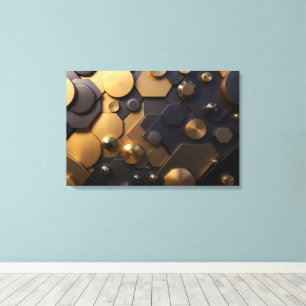 Lienzo Geometric Metallact Abstract Wall Art - Oro y Bl