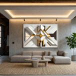 Lienzo Geometric Opulence<br><div class="desc">Work that exudes luxury with precise geometric shapes. White meets rich gold,  creating a stunning 3D effect. Inspired by Art Deco,  it brings timeless elegance to high-end interiors,  adding depth and a touch of royalty to modern decor.</div>