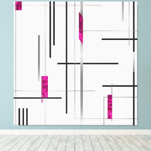 Lienzo Geométrico moderno / abstracto negro, plata, Fucsi