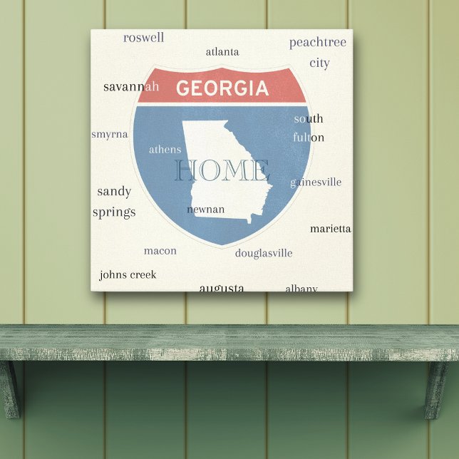 Lienzo Georgia State Cities Stretched Canvas Print (Represent the beautiful state of Georgia with this unique wall hanging)