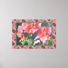 Lienzo Geranios De Coral Rosa Con Verde Oscuro