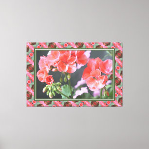 Lienzo Geranios De Coral Rosa Con Verde Oscuro