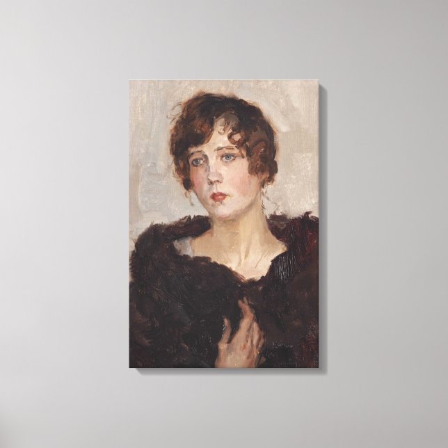 Lienzo Gertie en un catre de pieles (por Isaac Israels) (Anverso)