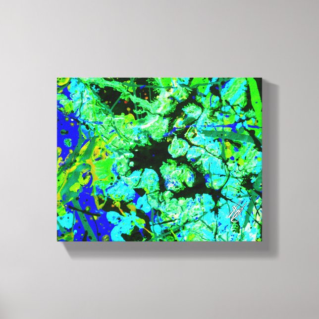 Lienzo Gestación Verde Azul Salpicadura Abstracta (Anverso)