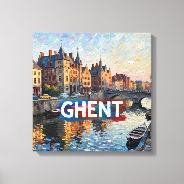 Lienzo Ghent Canal Reflections Skyline Canvas Art (Anverso)