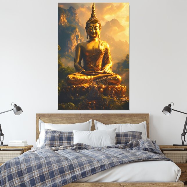 Lienzo Gilded Seated Buddha Under a Sunset Sky (Insitu(Dormitorio))