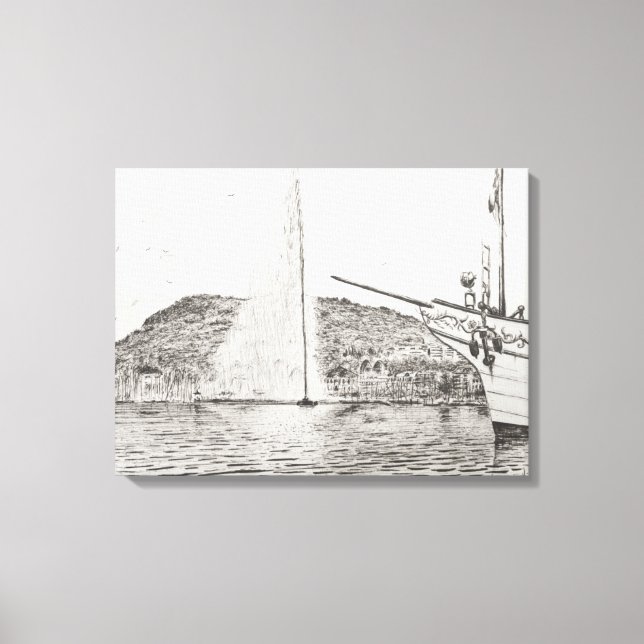 Lienzo Ginebra Fuente y Barco de placer Boat 2011 (Anverso)