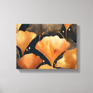 Lienzo Ginkgo deja naranja de oro negro
