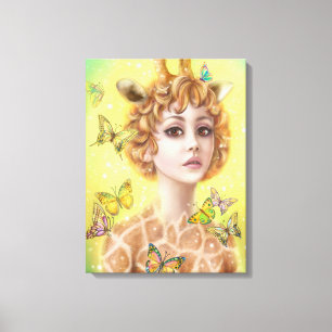 Lienzo Girafa de mujer con retrato de fantasía