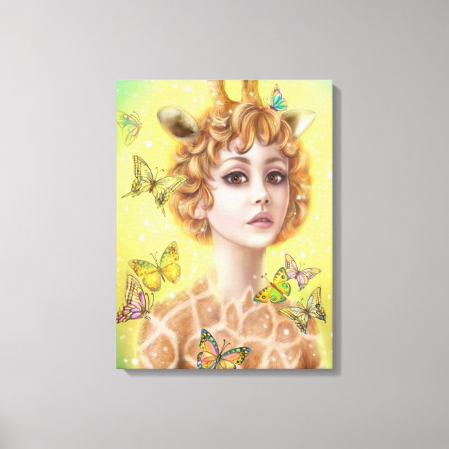 Lienzo Girafa de mujer con retrato de fantasía (Anverso)