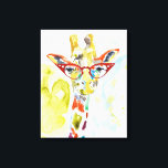 Lienzo Giraffe de los pantalones inteligentes<br><div class="desc">Esta acuarela tiene una jirafa de colores en anteojos | Por Jennifer Goldberger</div>