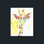 Lienzo Giraffe de los pantalones inteligentes<br><div class="desc">Esta acuarela tiene una jirafa de colores en anteojos | Por Jennifer Goldberger</div>